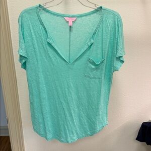 Lilly Pulitzer Aqua Short Sleeve Linen Tee